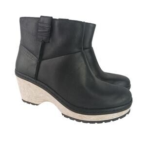 Merrell Women's SZ 7 Halendi Bluff Pull On Clog Bootie In Black Wedge Platform